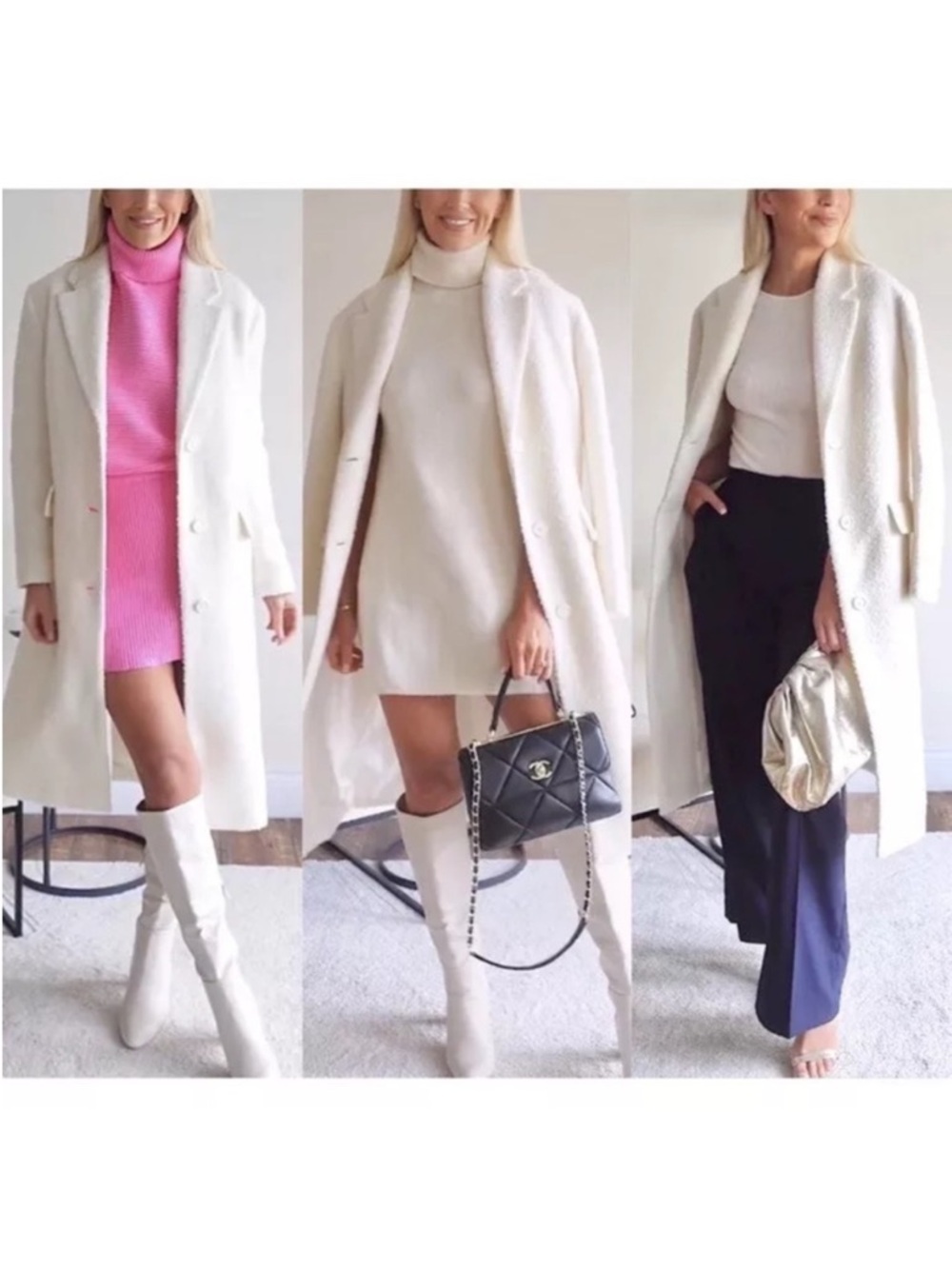 Zara Straight Cut Wool Blend Coat S Ecru Blogger Favorite - Picture 3 of 16